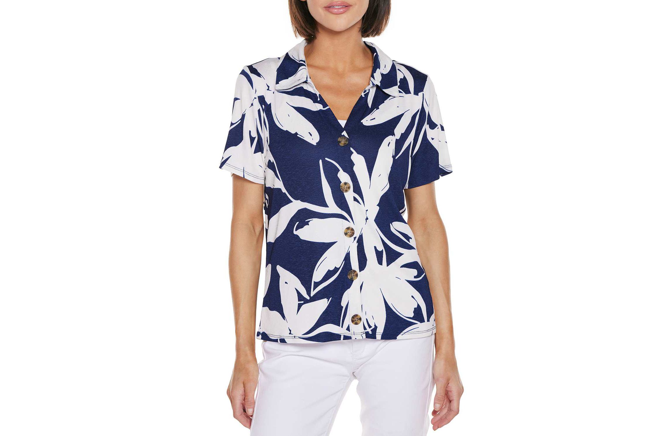 Floral Button-Front Knit Top