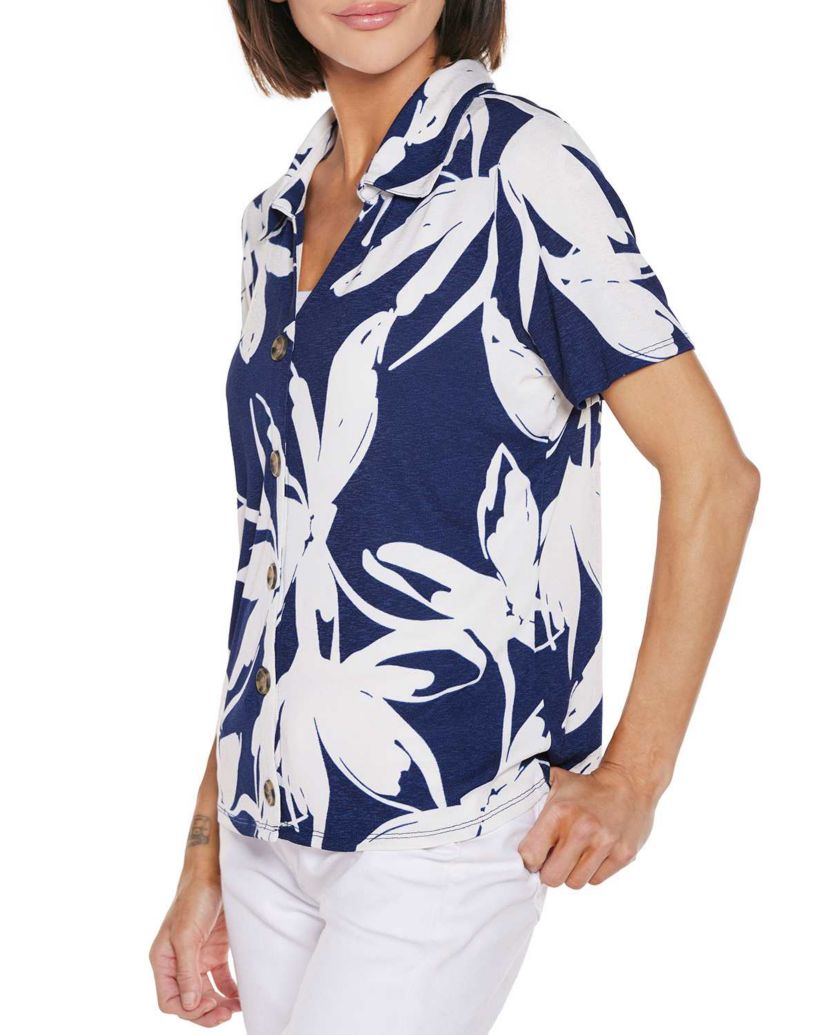 Floral Button-Front Knit Top