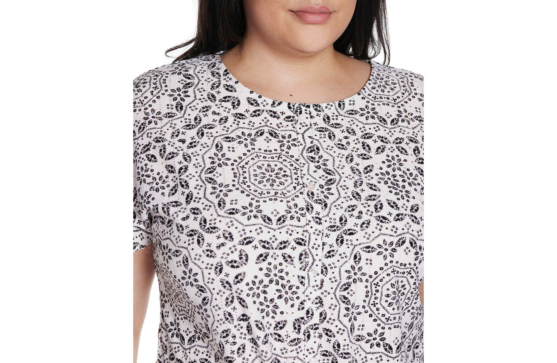 Plus Size Printed Eyelet Tie-Front Knit Top