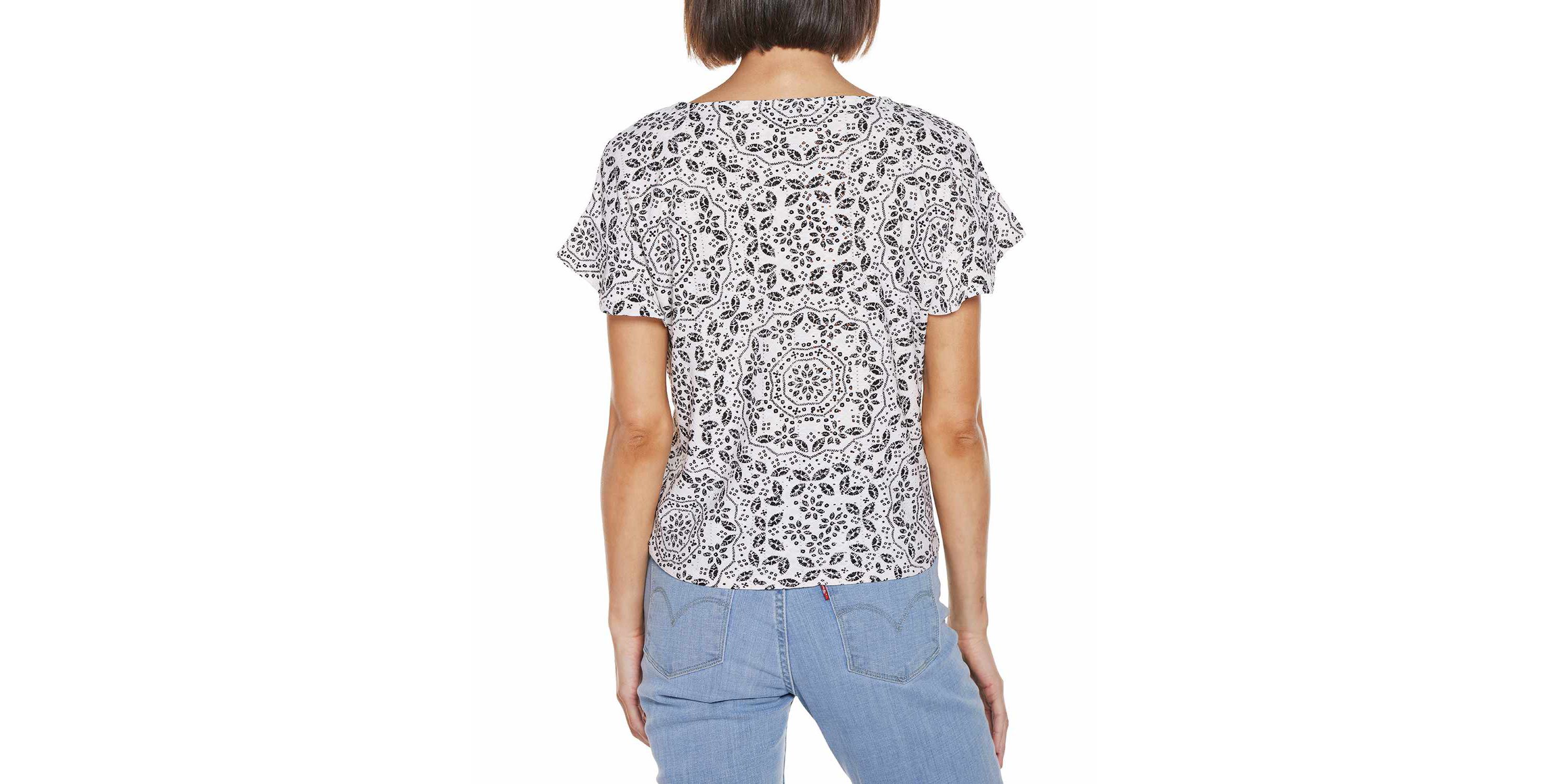 Printed Eyelet Tie-Front Knit Top