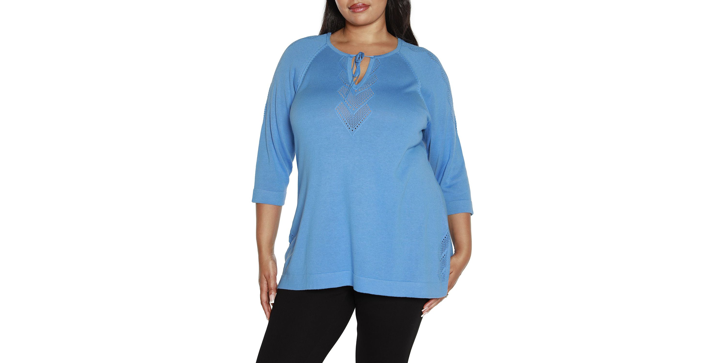 Plus Size Raglan Sleeve Pointelle Sweater