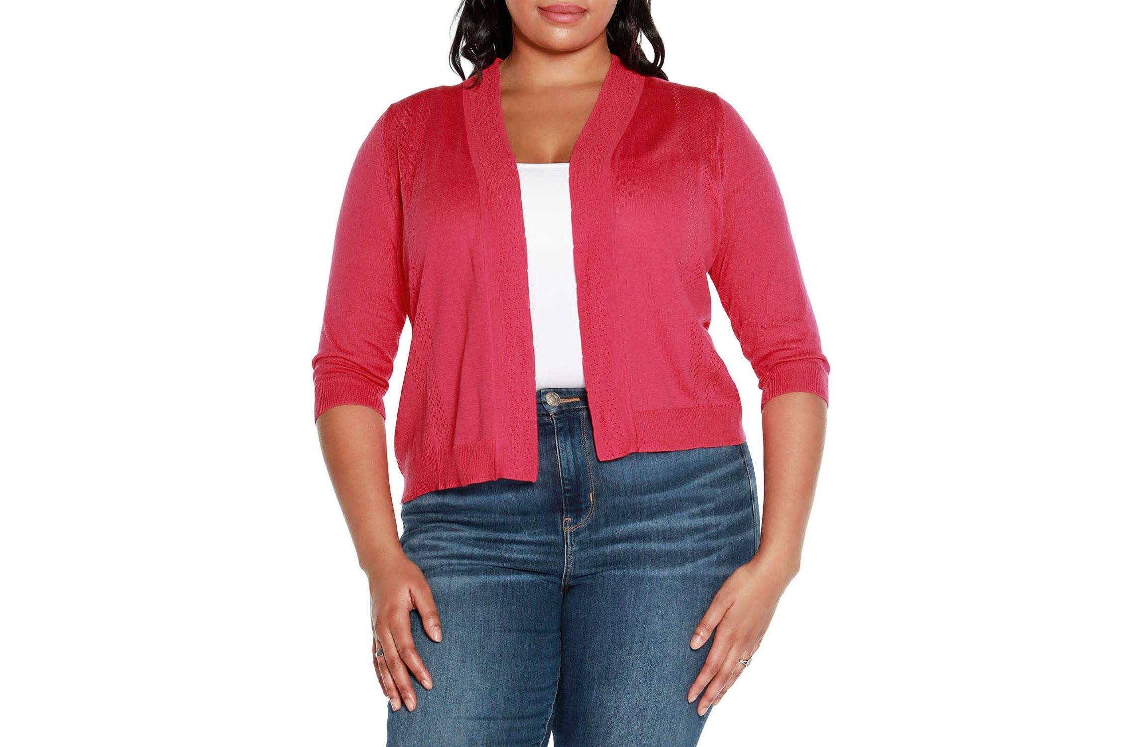 Plus Size 3/4 Sleeve Open Cardigan Sweater
