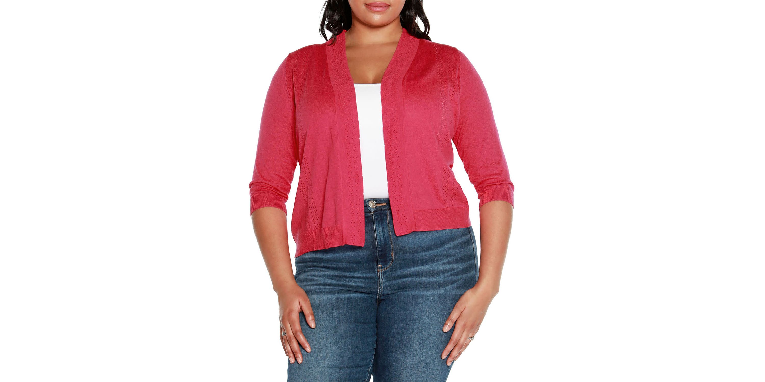 Plus Size 3/4 Sleeve Open Cardigan Sweater