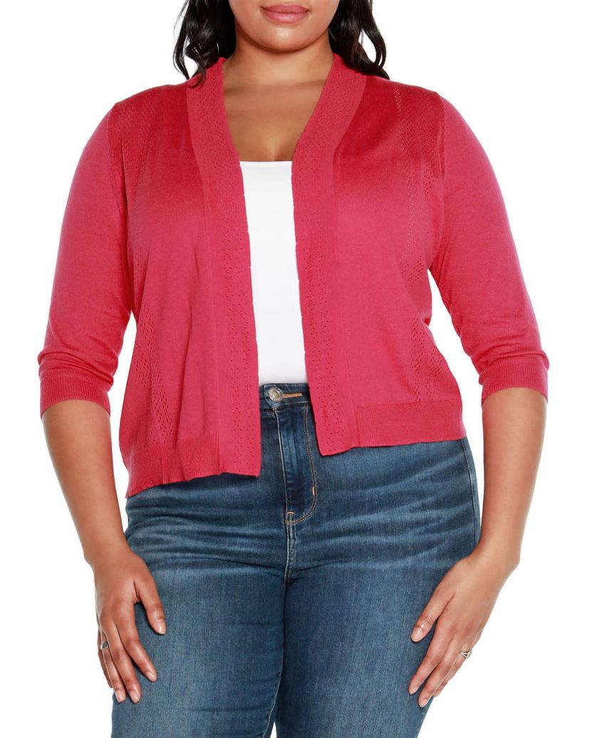 Plus Size 3/4 Sleeve Open Cardigan Sweater