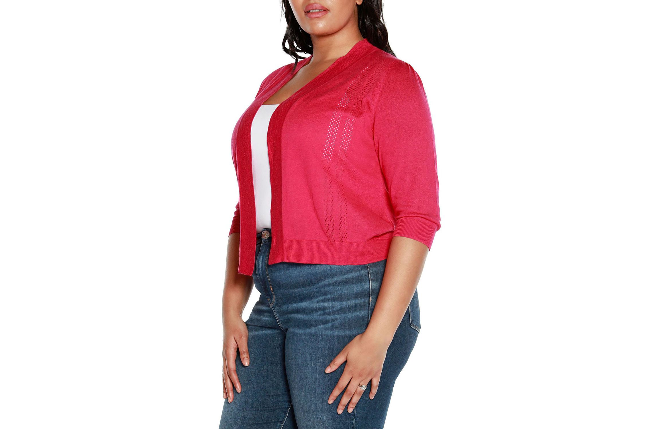 Plus Size 3/4 Sleeve Open Cardigan Sweater