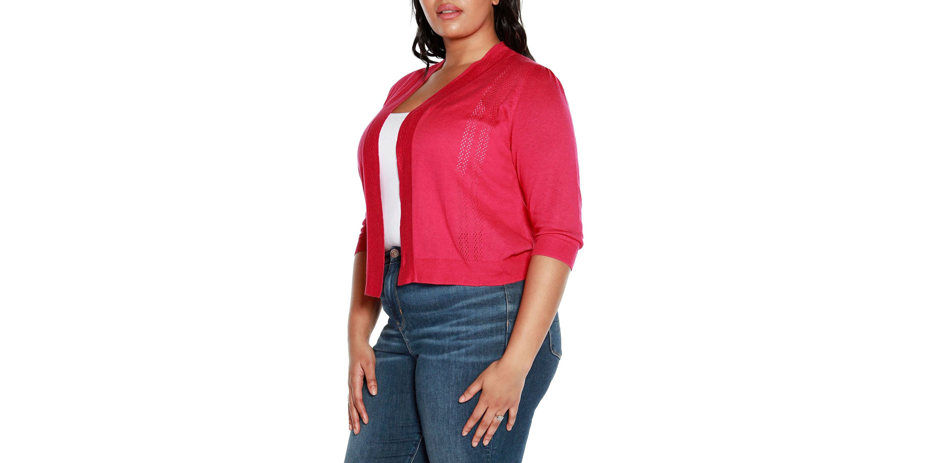 Plus Size 3/4 Sleeve Open Cardigan Sweater