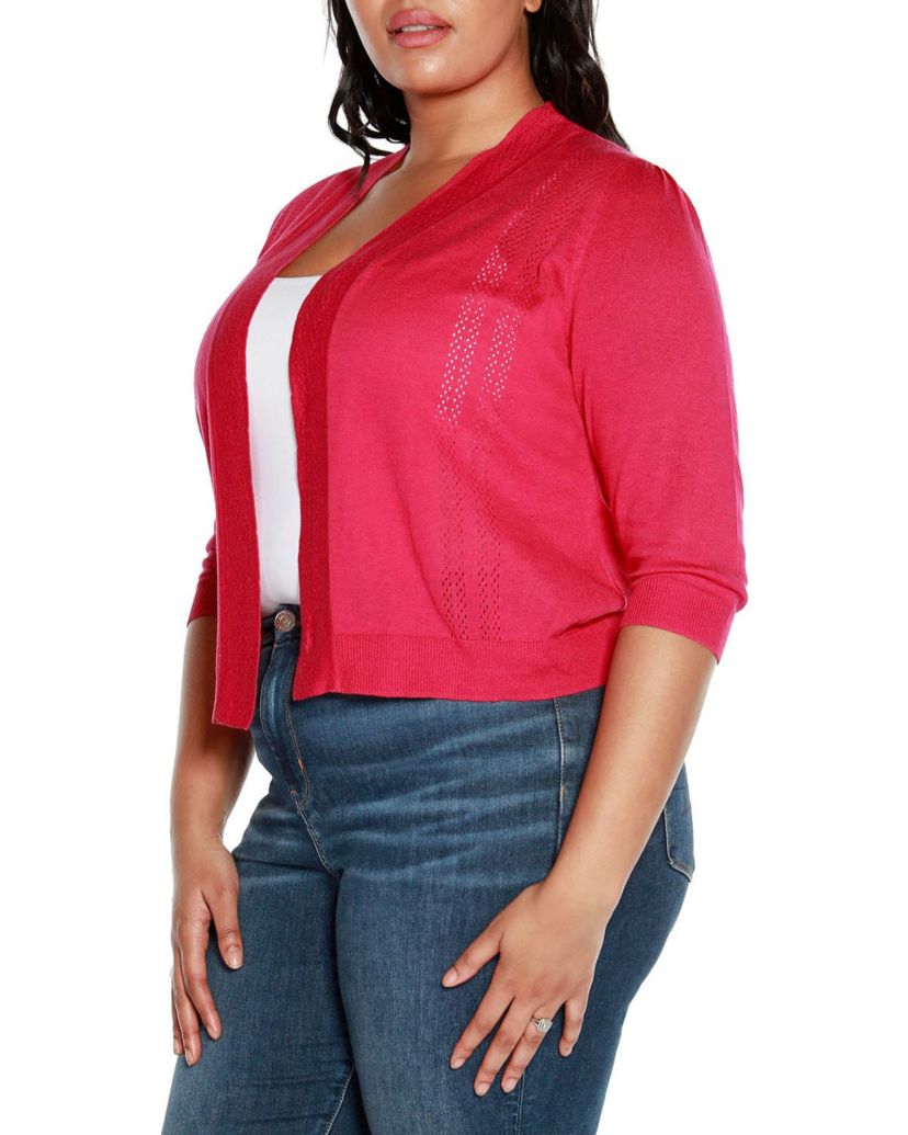 Plus Size 3/4 Sleeve Open Cardigan Sweater