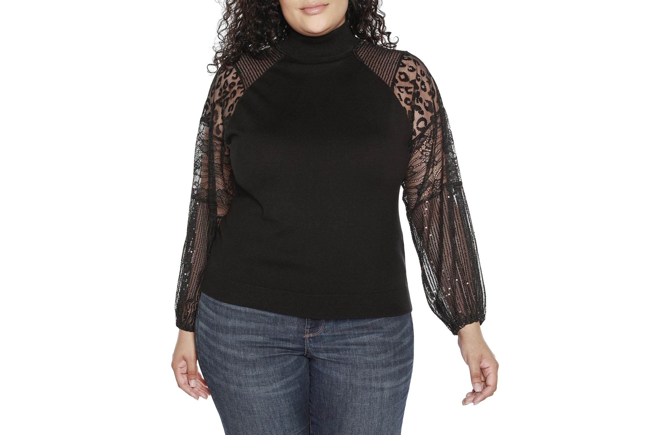 Plus Size Embellished Mixed Media Sweater