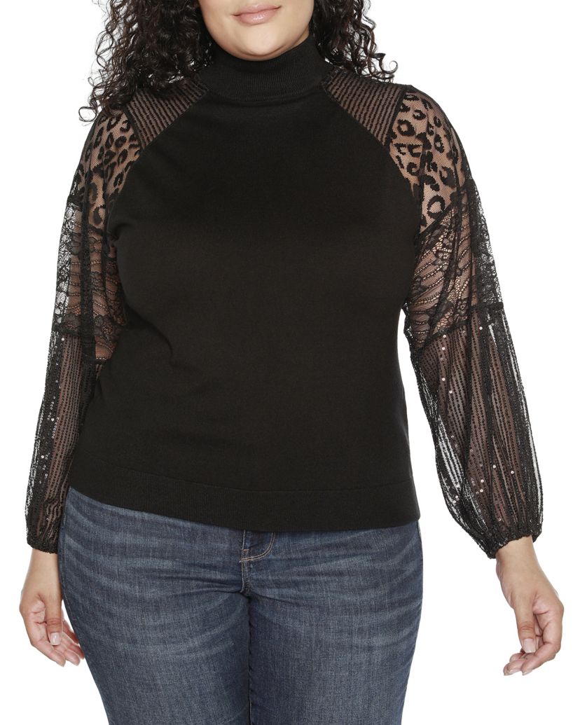 Plus Size Embellished Mixed Media Sweater