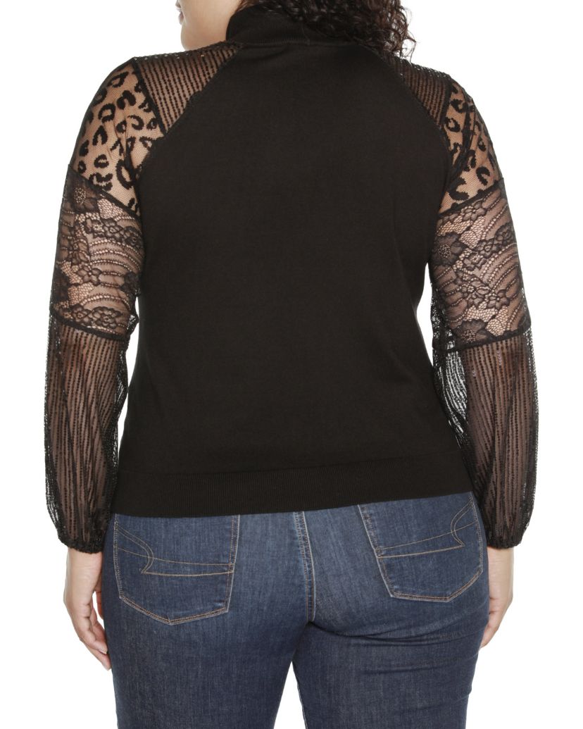 Plus Size Embellished Mixed Media Sweater