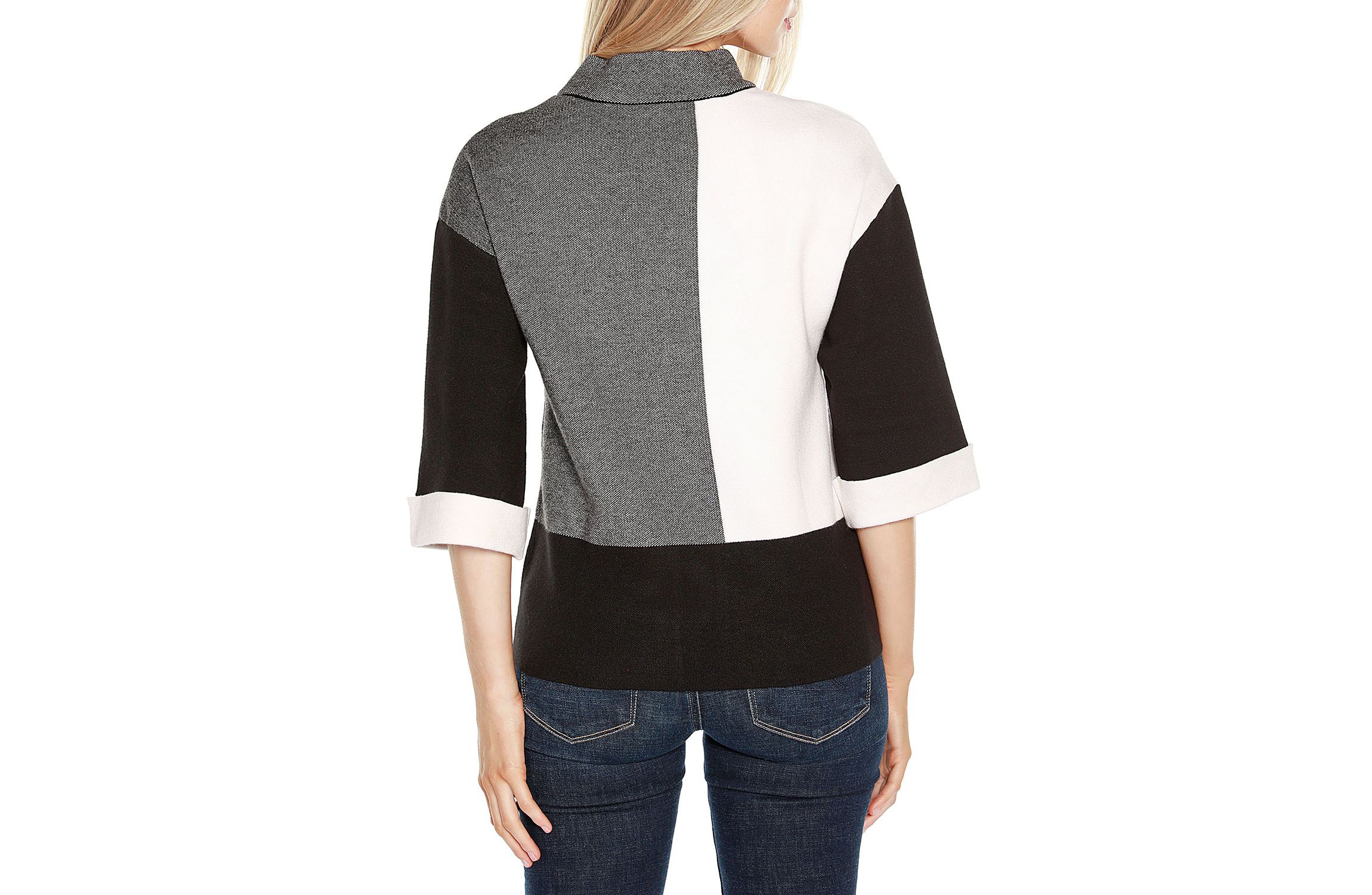 3/4 Cuffed-Sleeve Colorblock Sweater