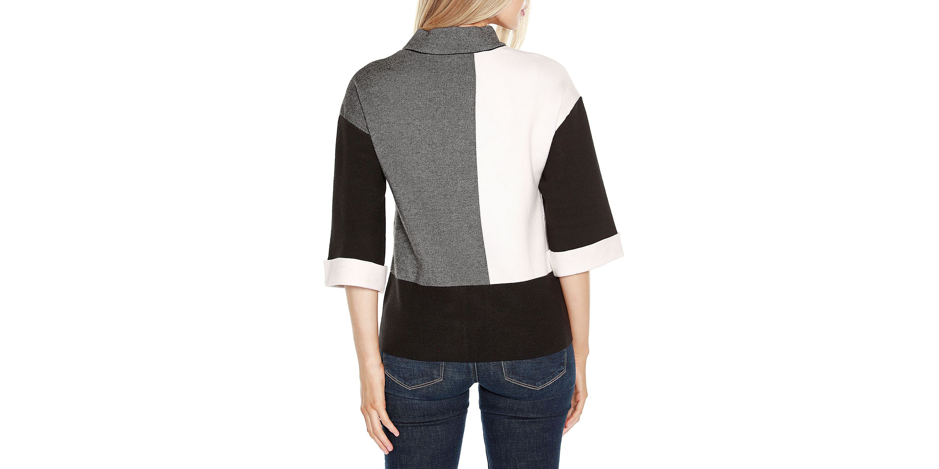 3/4 Cuffed-Sleeve Colorblock Sweater