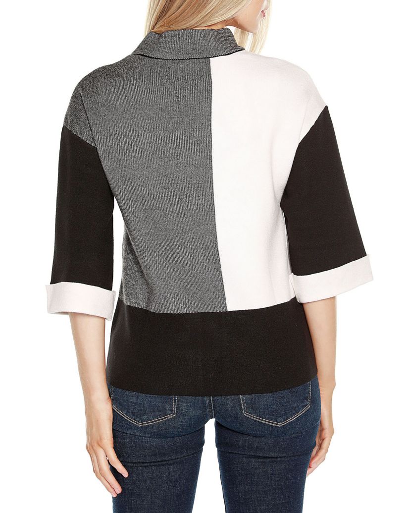 3/4 Cuffed-Sleeve Colorblock Sweater