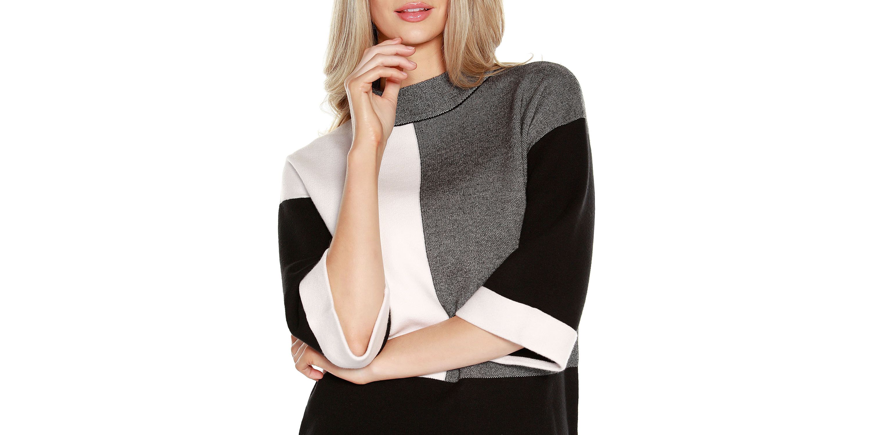 3/4 Cuffed-Sleeve Colorblock Sweater