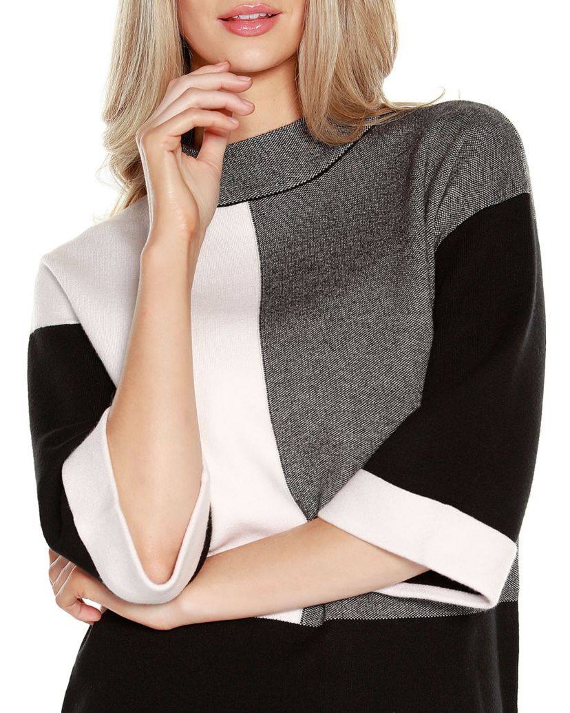 3/4 Cuffed-Sleeve Colorblock Sweater