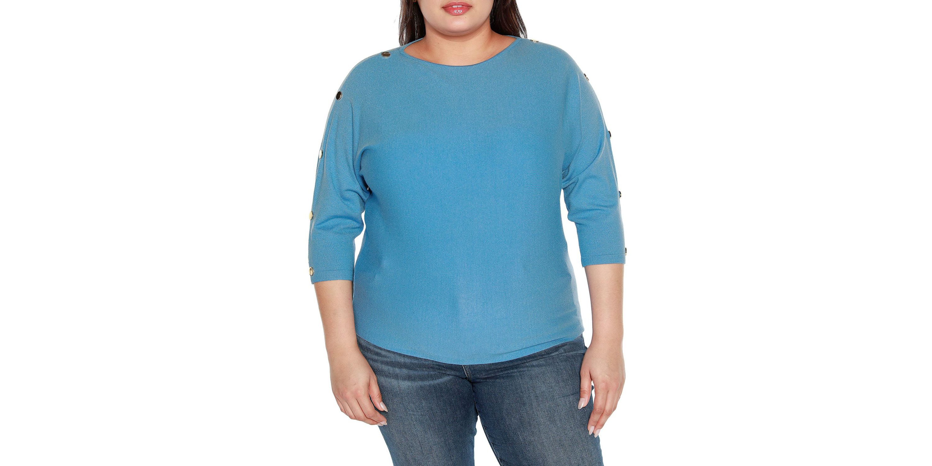 Plus Size Rivet-Trim Dolman-Sleeve Sweater