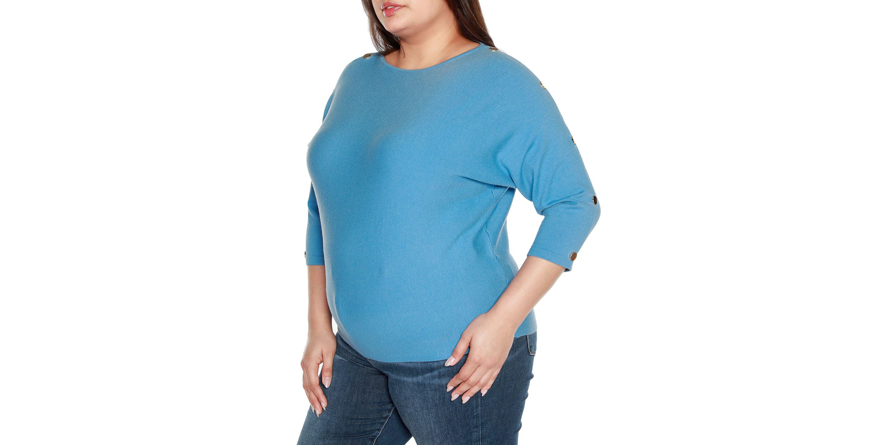 Plus Size Rivet-Trim Dolman-Sleeve Sweater