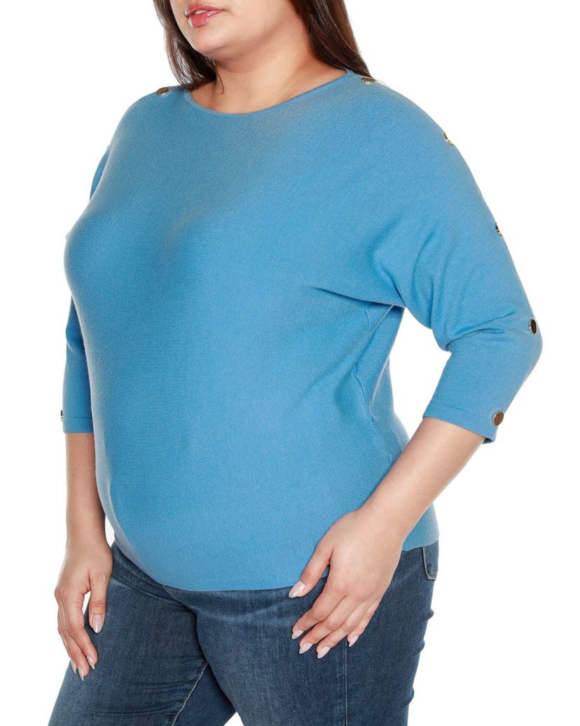 Plus Size Rivet-Trim Dolman-Sleeve Sweater