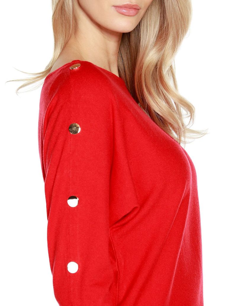 Rivet-Trim Dolman-Sleeve Sweater