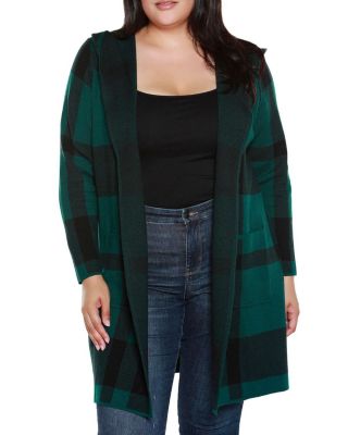 Belldini Women's Plus Size Hooded Plaid Coatigan Sweater, 3X
