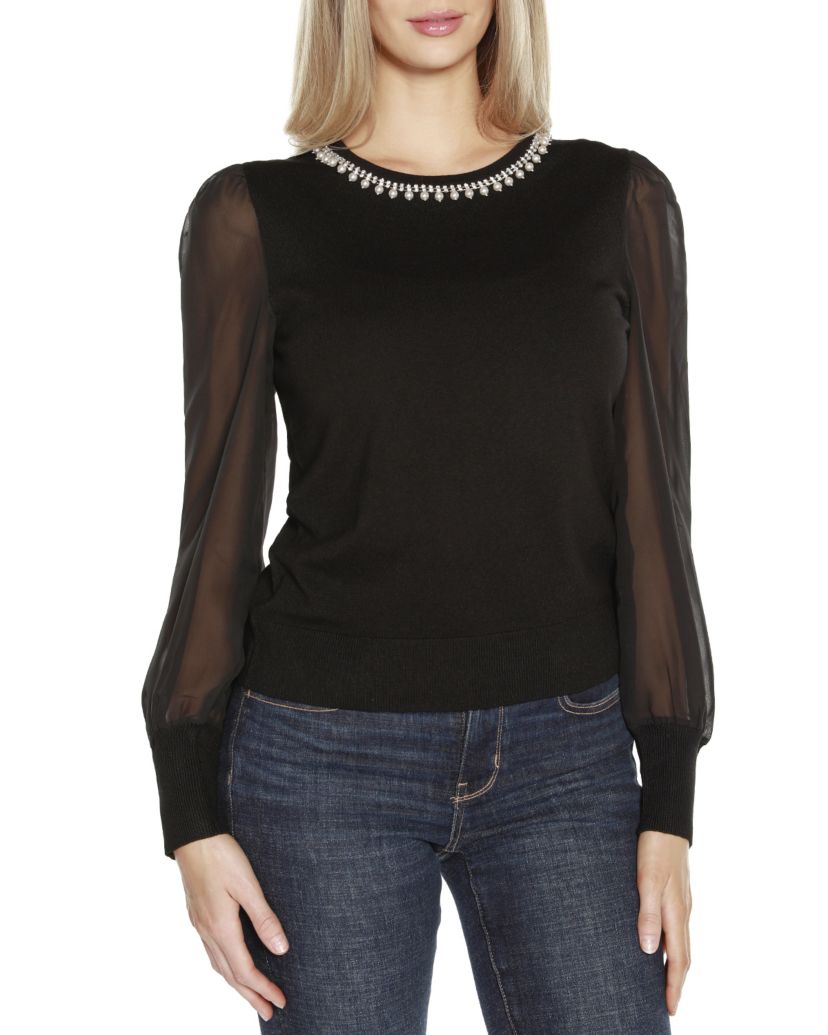 Embellished Neckline Sweater