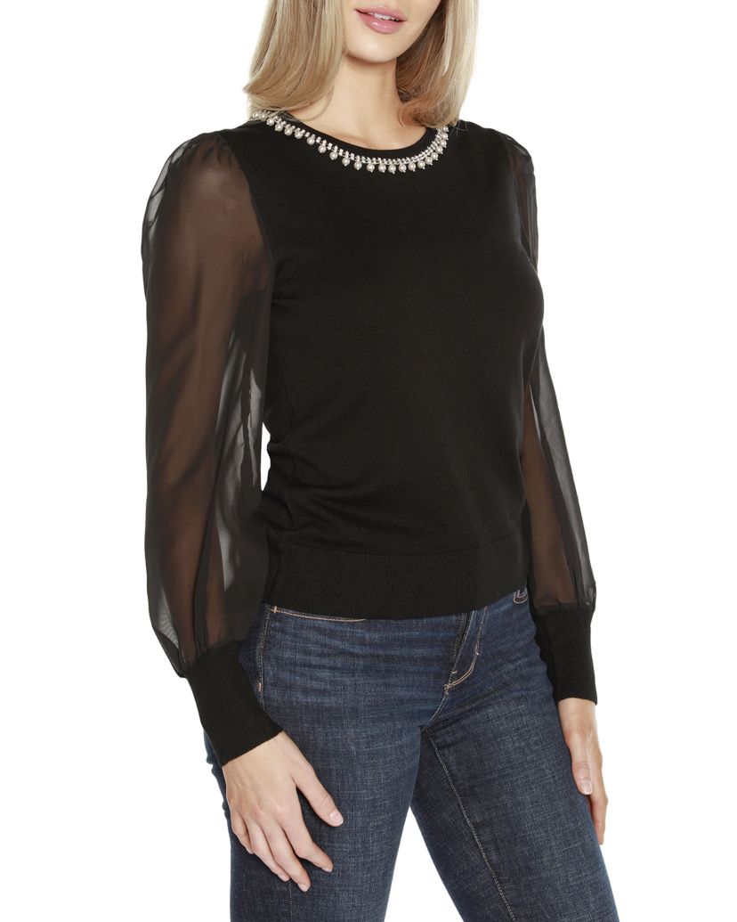 Embellished Neckline Sweater