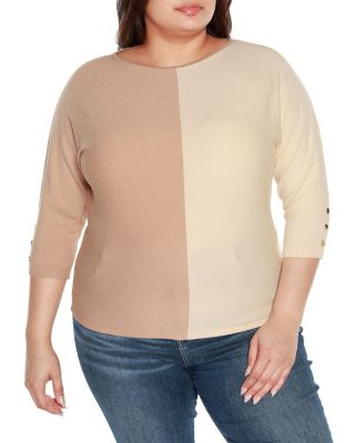 Belldini Women's Plus Size Colorblock 3/4-Sleeve Dolman Sweater, 3X