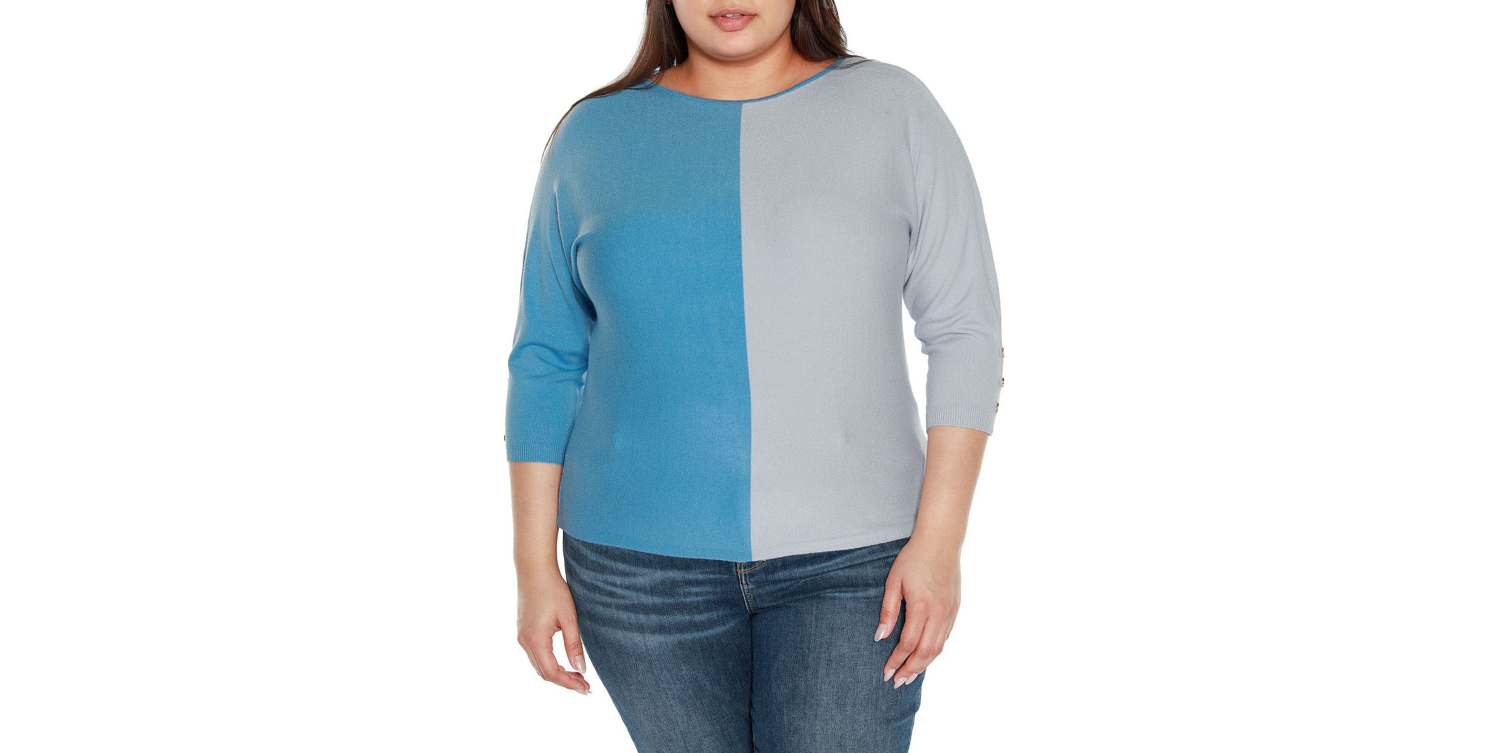 Plus Size Colorblock 3/4-Sleeve Dolman Sweater