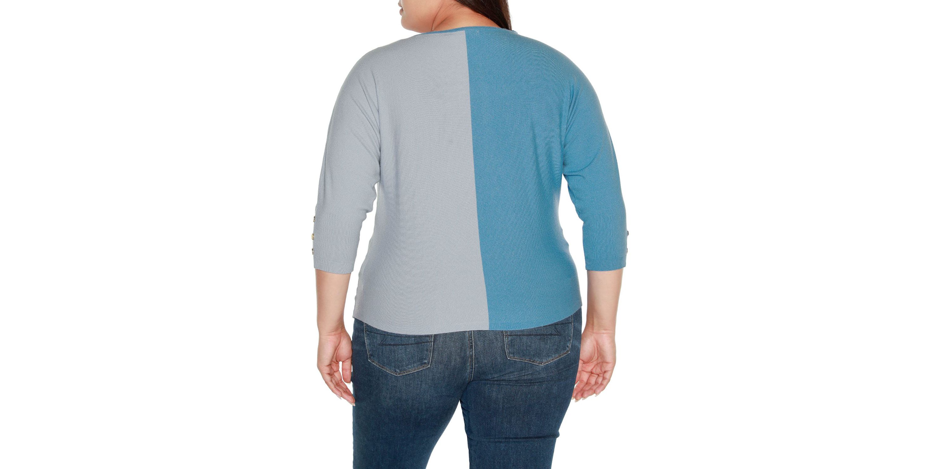Plus Size Colorblock 3/4-Sleeve Dolman Sweater