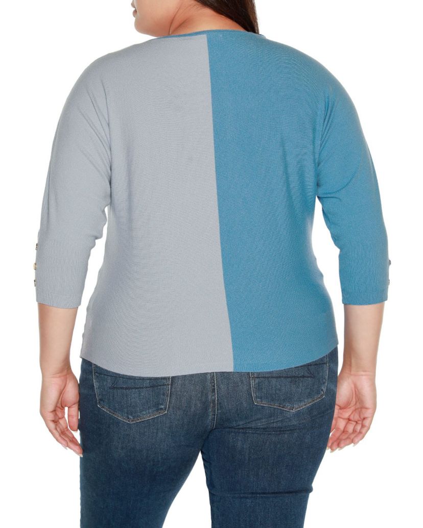 Plus Size Colorblock 3/4-Sleeve Dolman Sweater