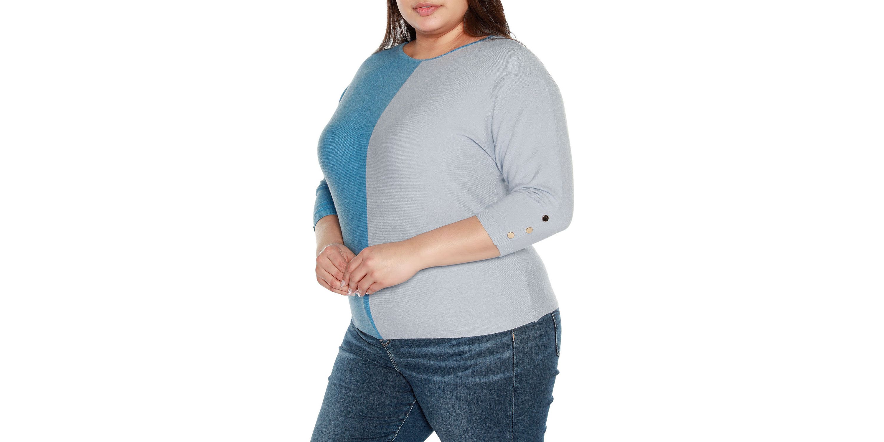 Plus Size Colorblock 3/4-Sleeve Dolman Sweater