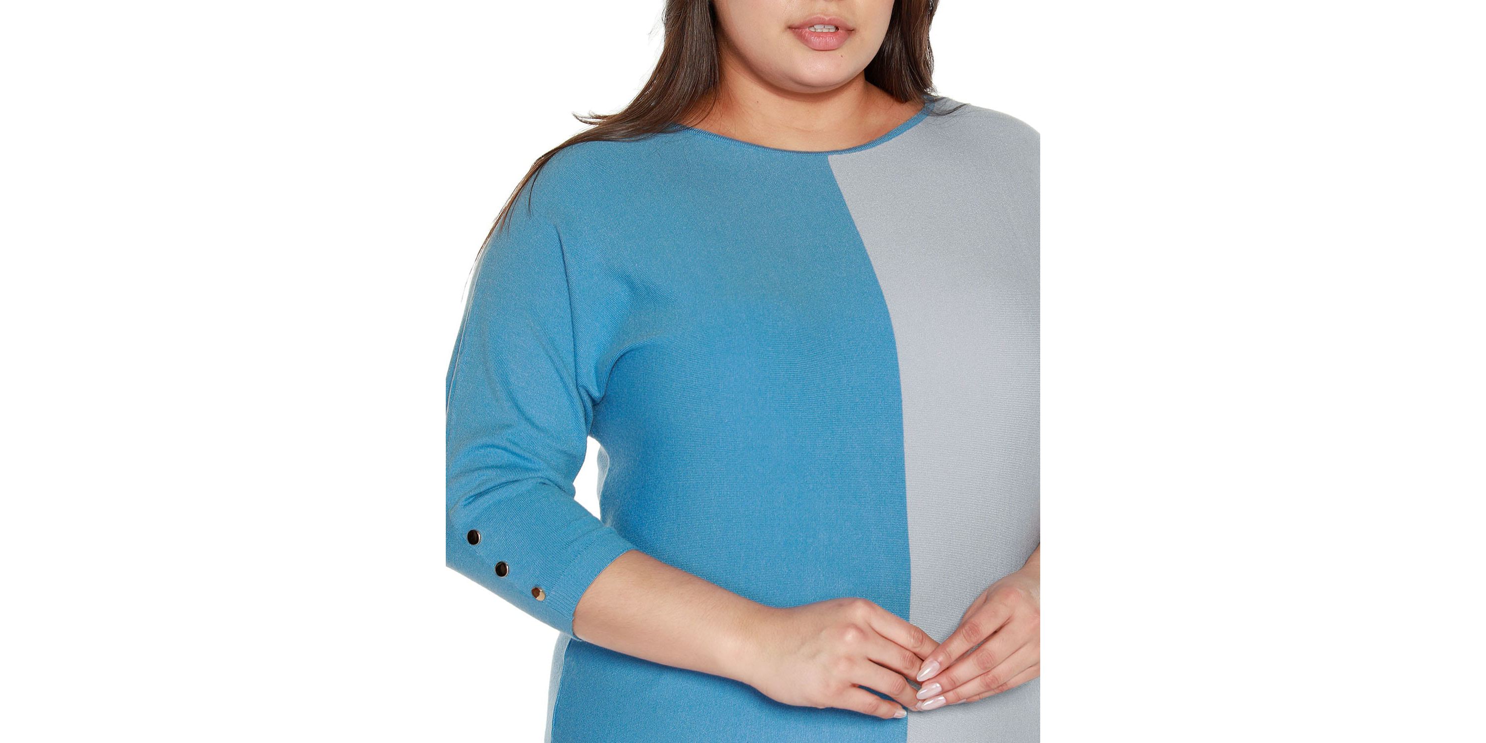 Plus Size Colorblock 3/4-Sleeve Dolman Sweater