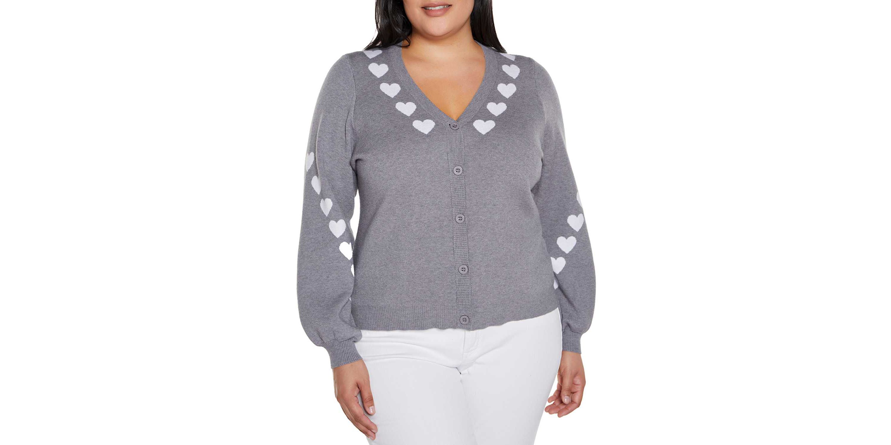 Plus Size Heart Jacquard Cardigan Sweater