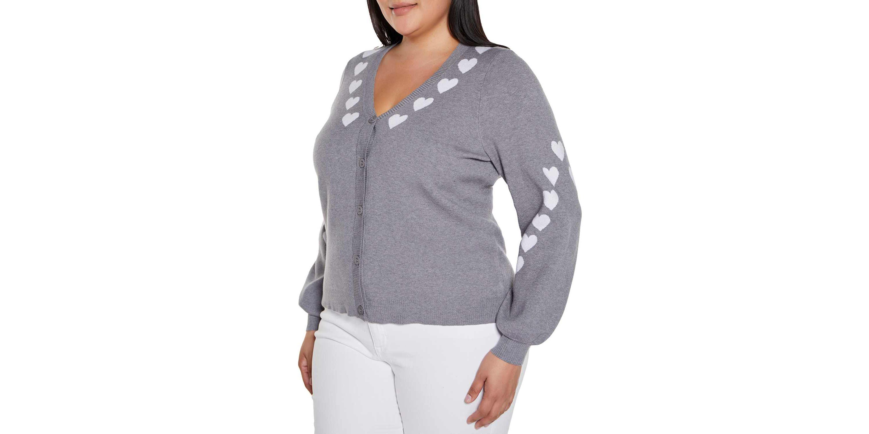 Plus Size Heart Jacquard Cardigan Sweater
