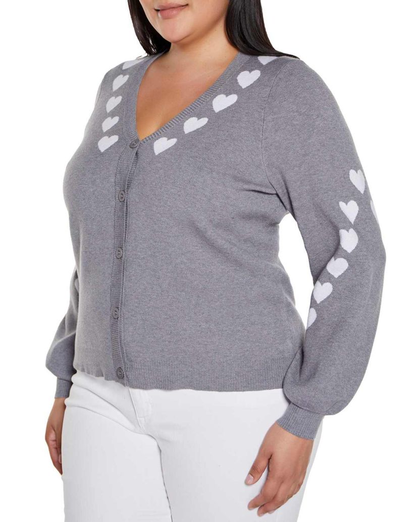 Plus Size Heart Jacquard Cardigan Sweater