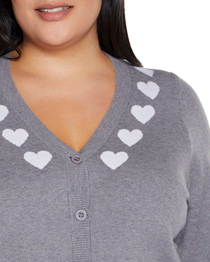 Plus Size Heart Jacquard Cardigan Sweater