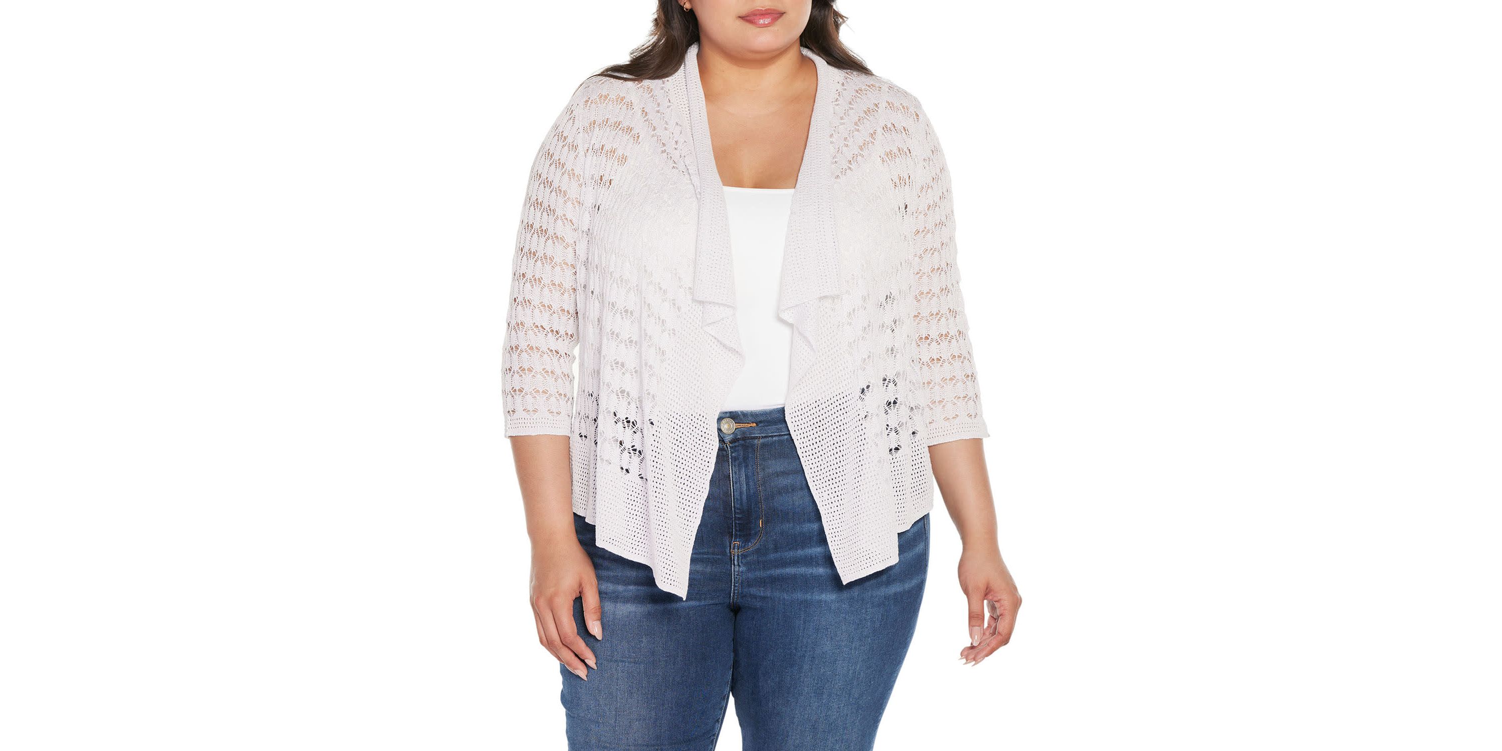 Plus Size Pointelle Stich Flowy Open Cardigan