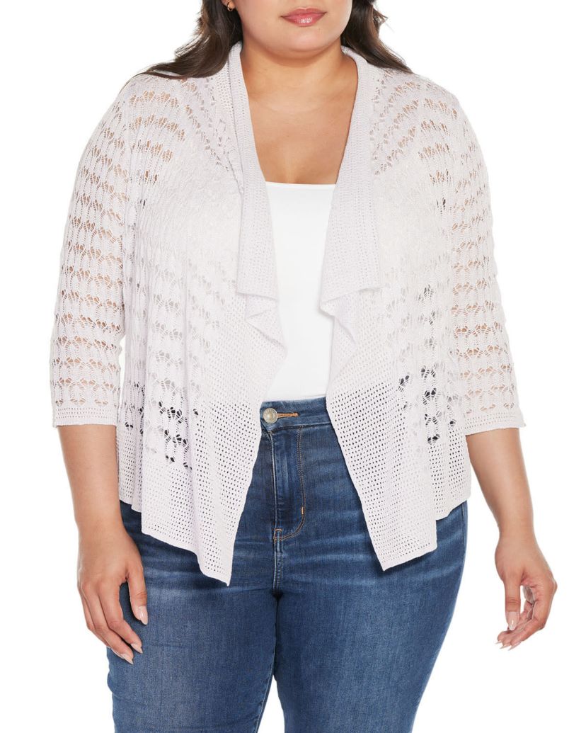 Plus Size Pointelle Stich Flowy Open Cardigan