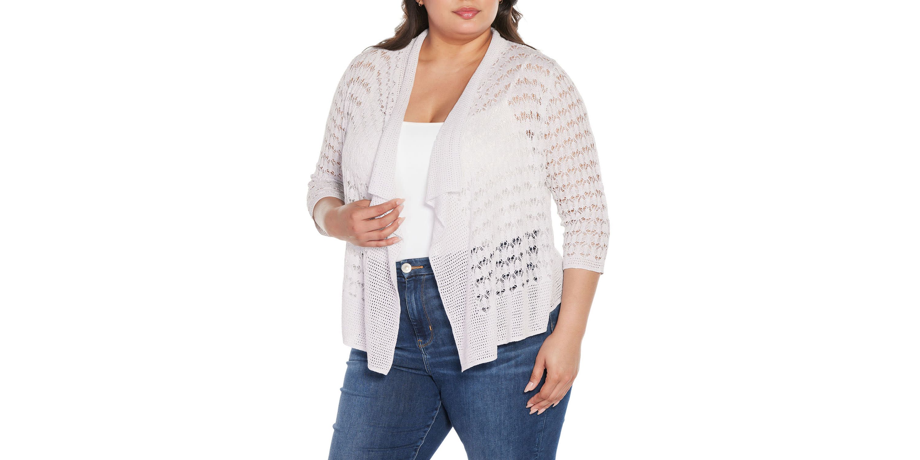 Plus Size Pointelle Stich Flowy Open Cardigan