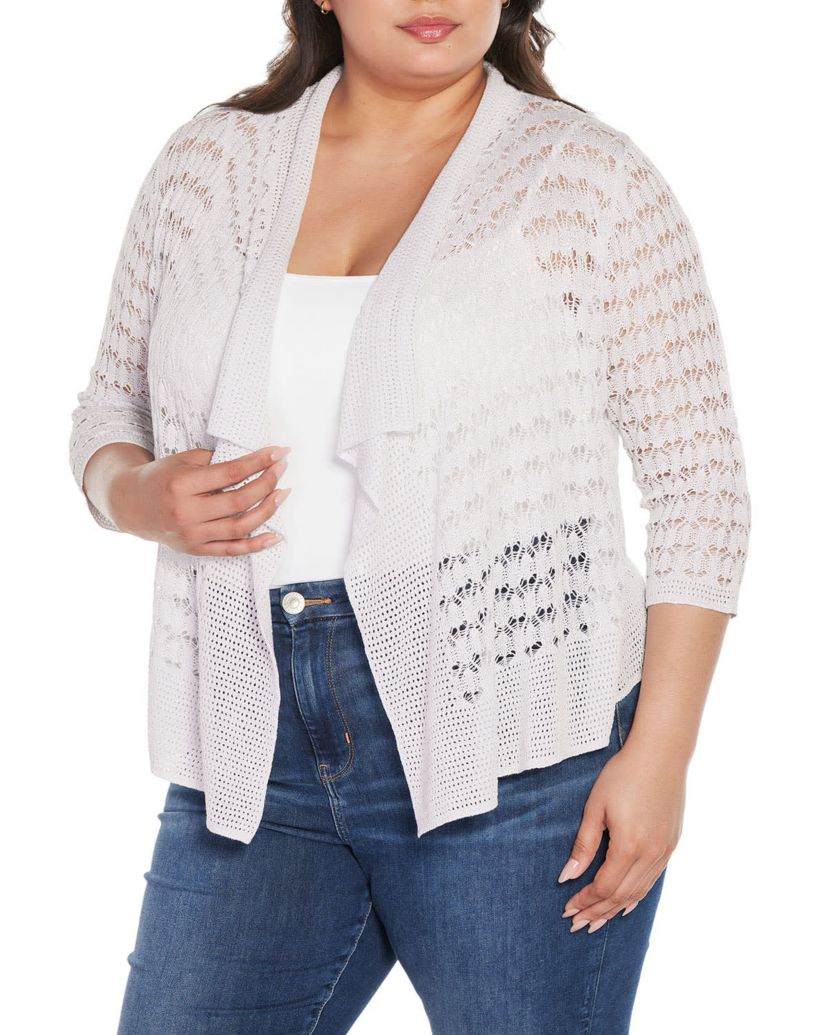 Plus Size Pointelle Stich Flowy Open Cardigan