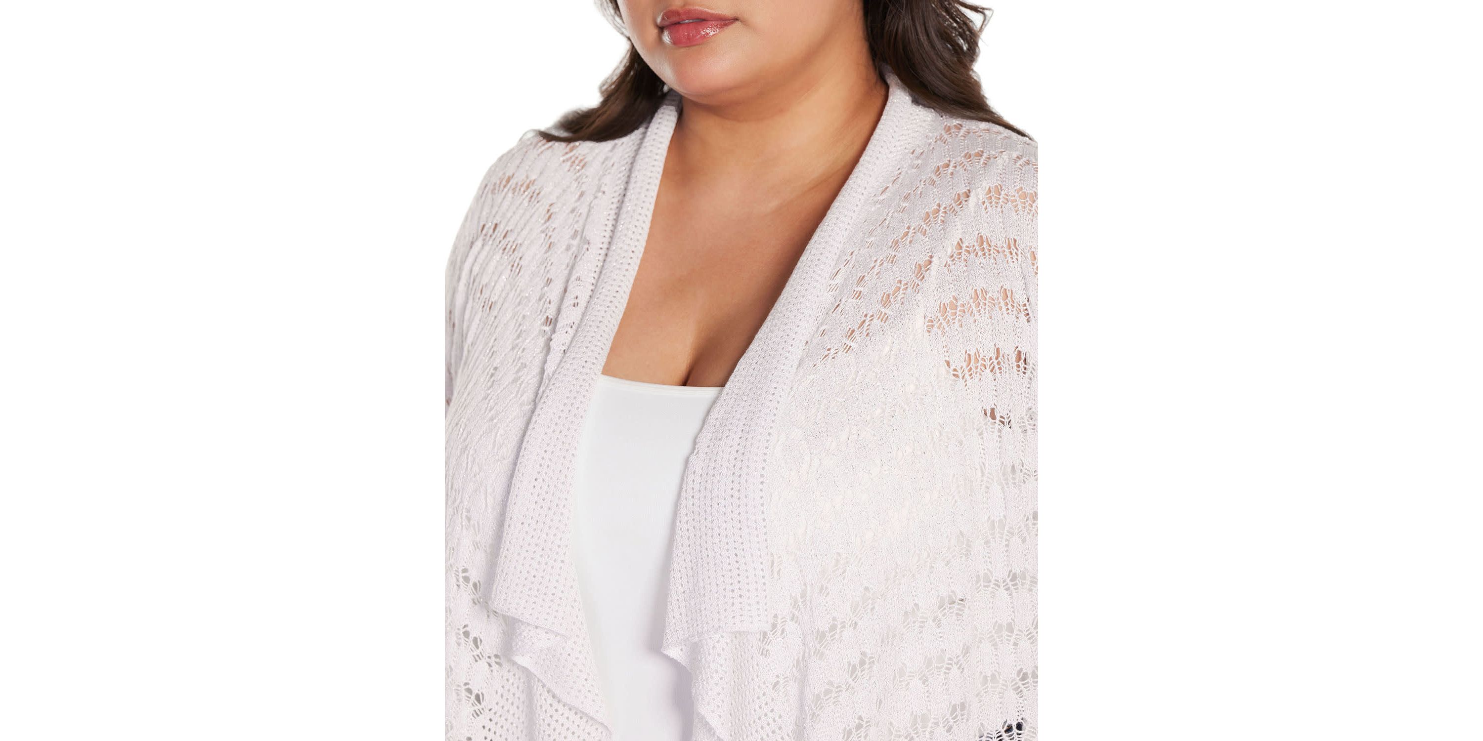 Plus Size Pointelle Stich Flowy Open Cardigan