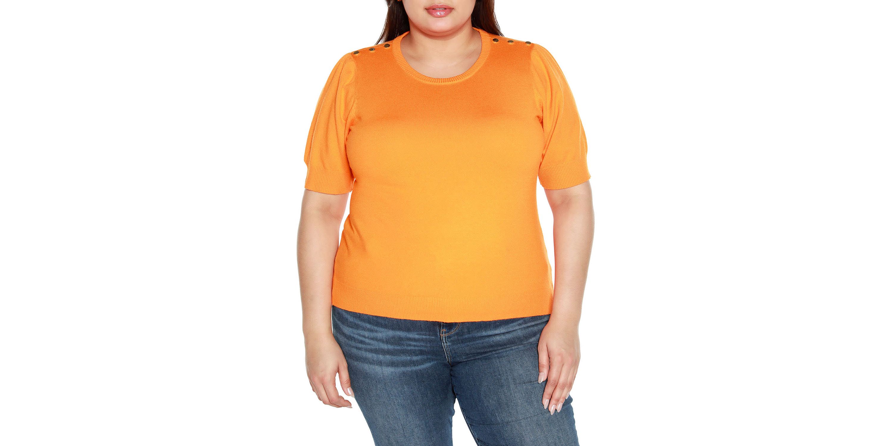 Plus Size Rivet- Detail Puff-Sleeve Sweater