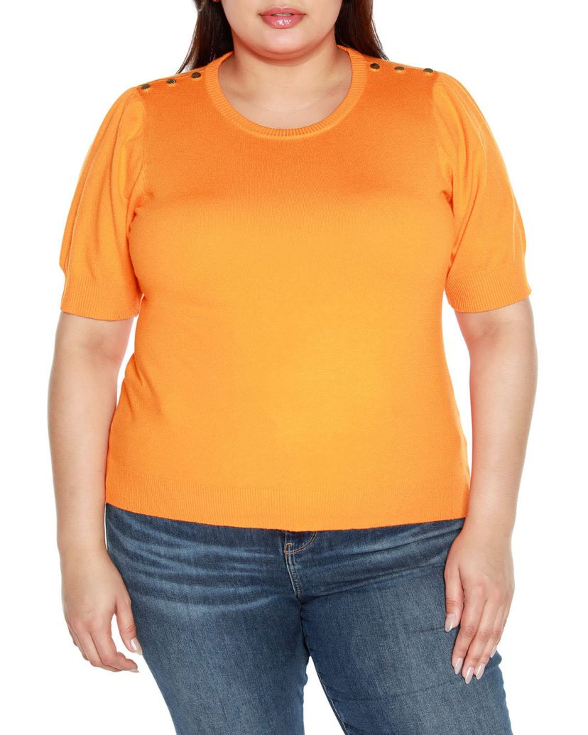 Plus Size Rivet- Detail Puff-Sleeve Sweater