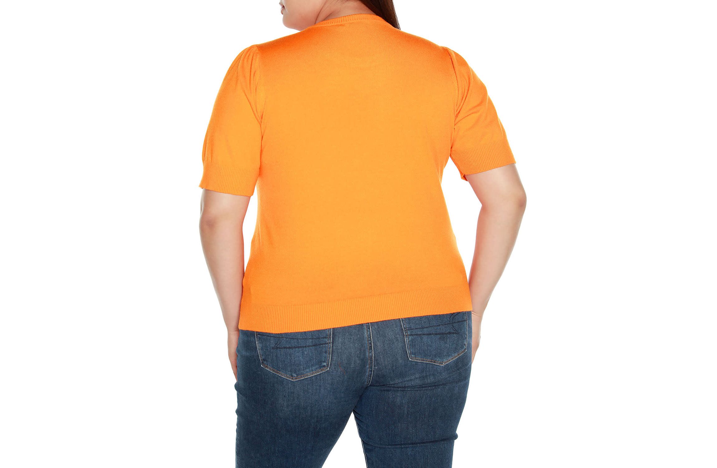 Plus Size Rivet- Detail Puff-Sleeve Sweater