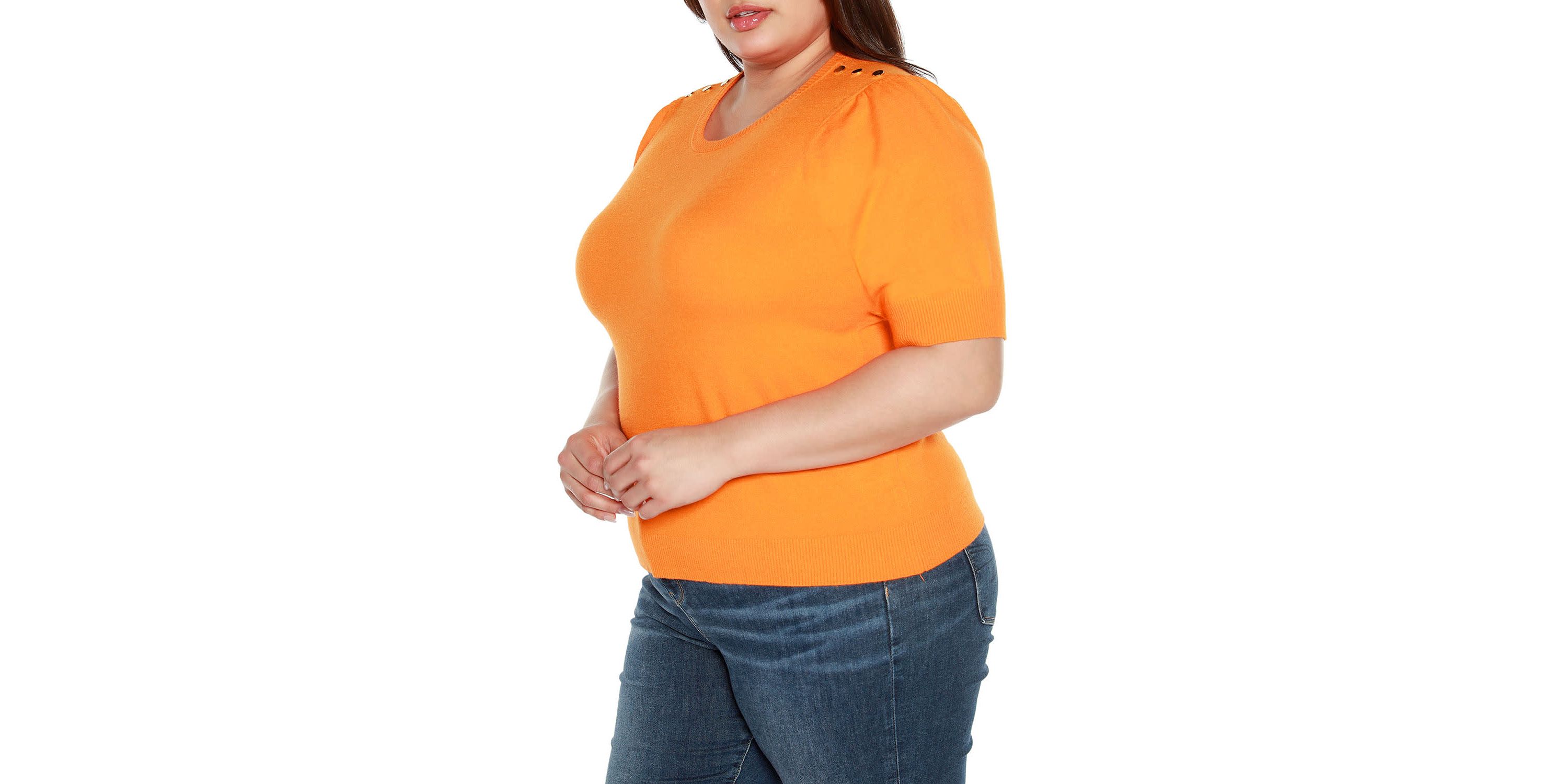Plus Size Rivet- Detail Puff-Sleeve Sweater