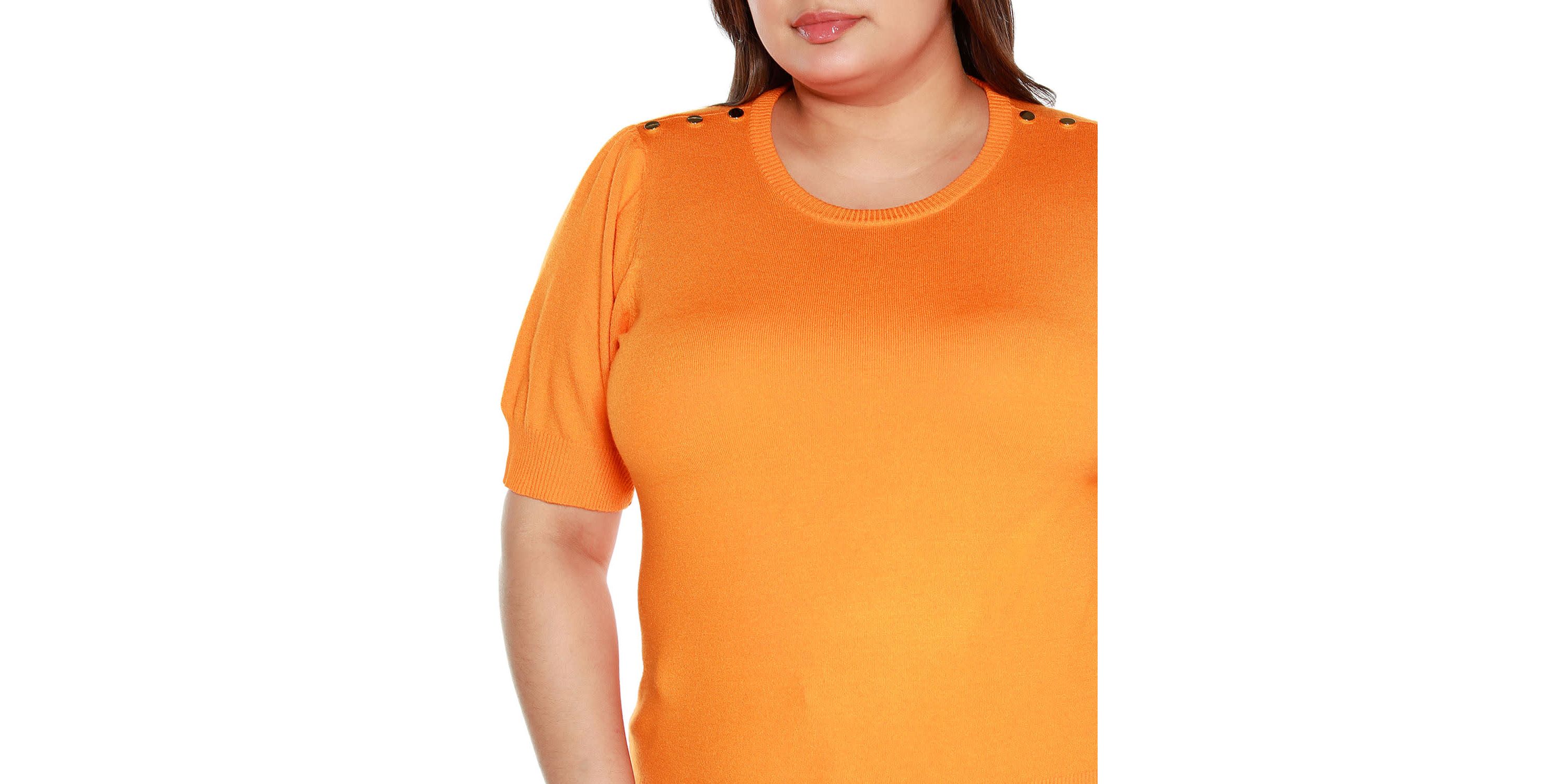 Plus Size Rivet- Detail Puff-Sleeve Sweater