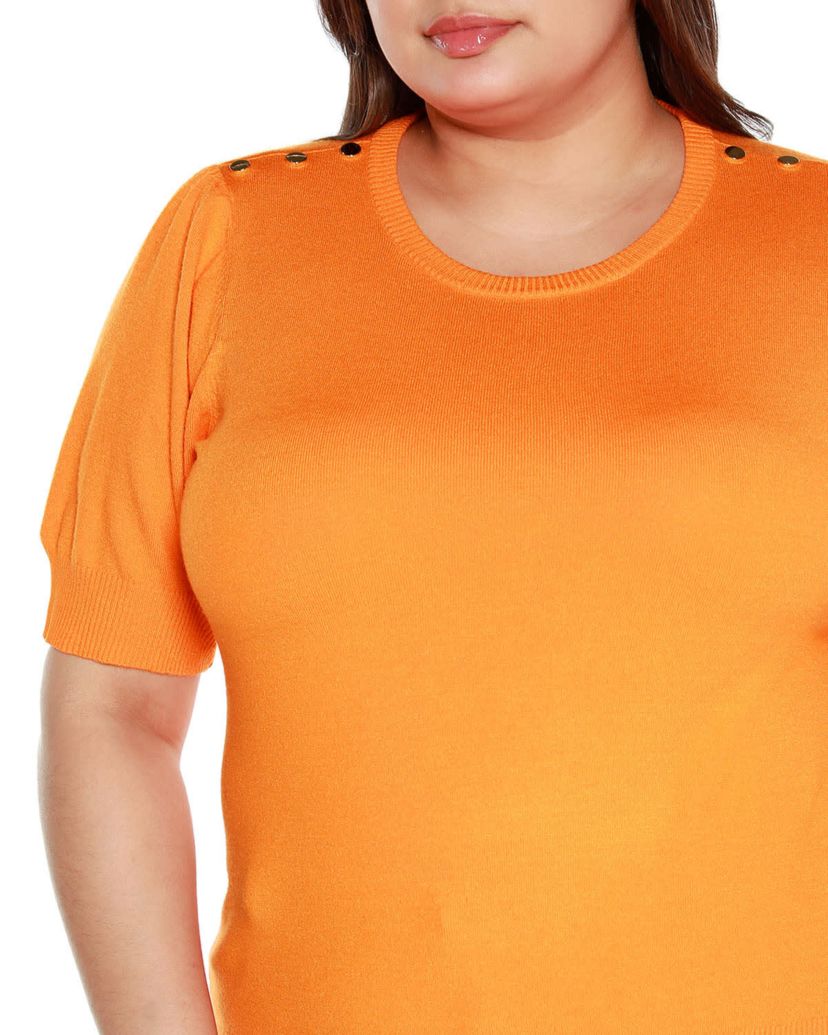 Plus Size Rivet- Detail Puff-Sleeve Sweater