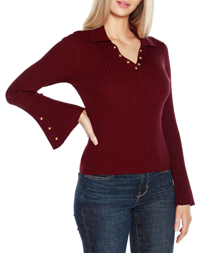 Flared Sleeve Johnny Collar Sweater