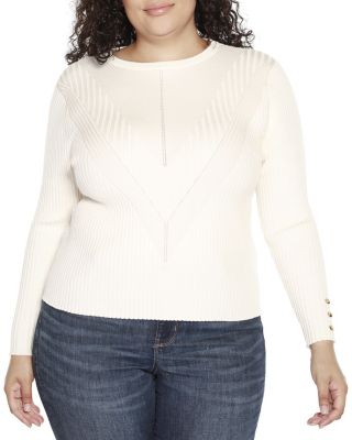 Belldini Women's Plus Size Mixed-Rib Sweater, 3X