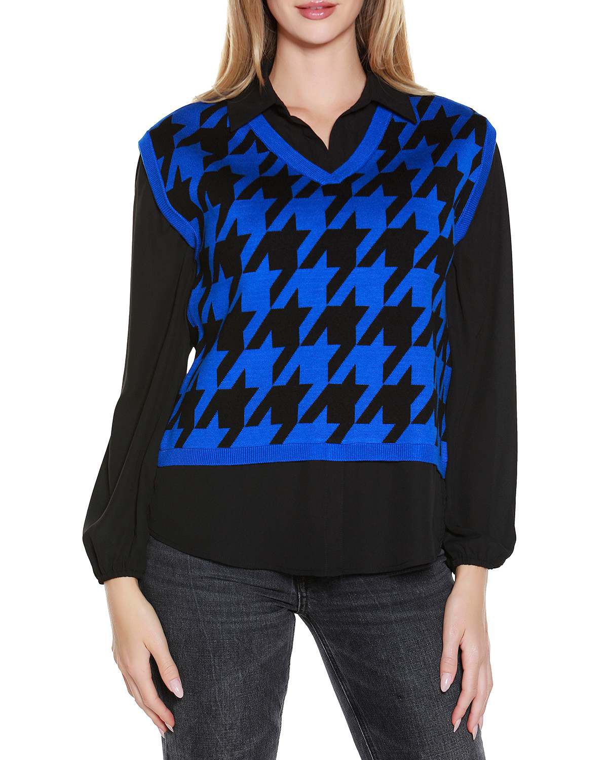 Houndstooth Twofer Sweater